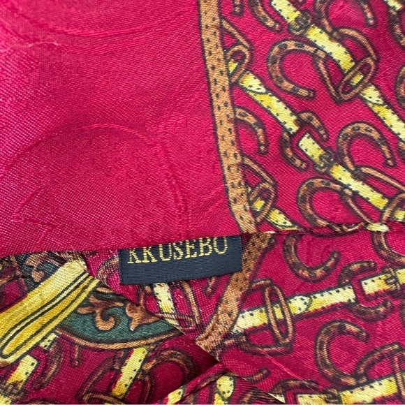Kkusebo Scarf Equestrian Print Red Brown Gold Rectangle - Picture 5 of 5